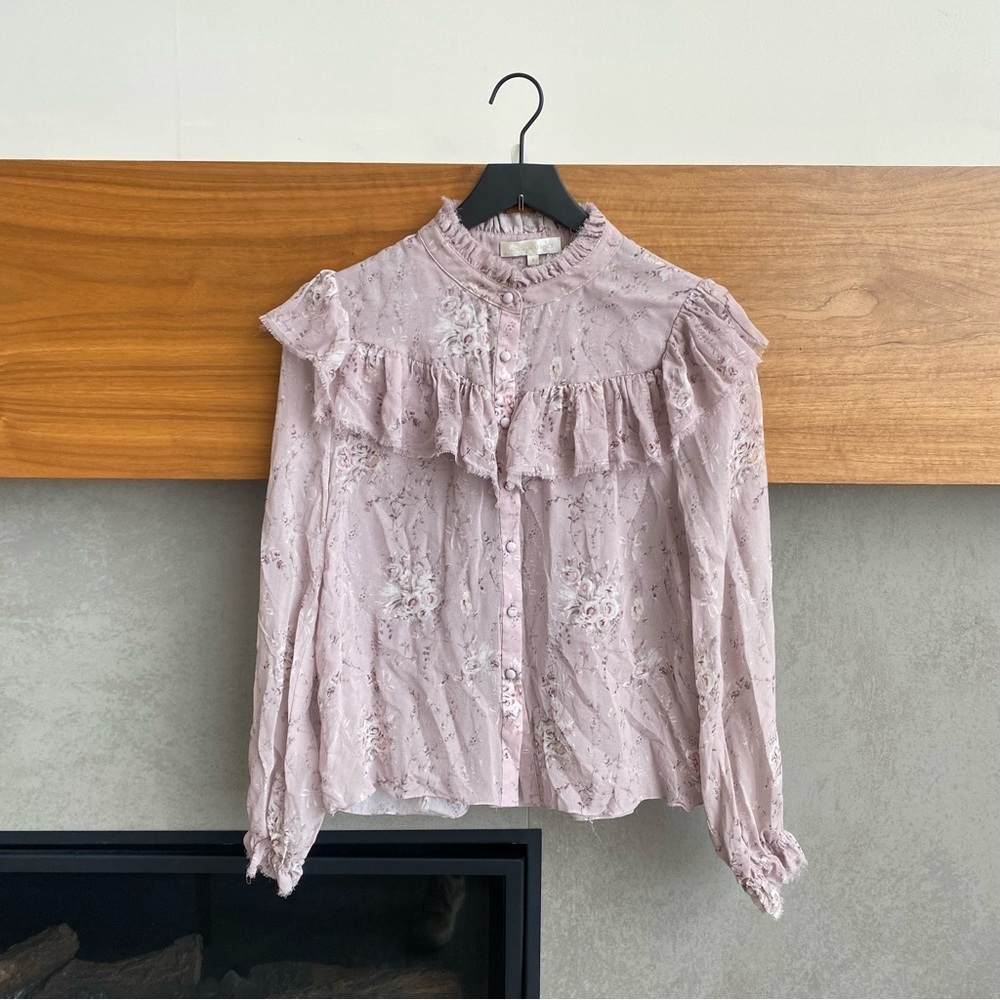 LoveShackFancy floral silk ruffle top, Size S